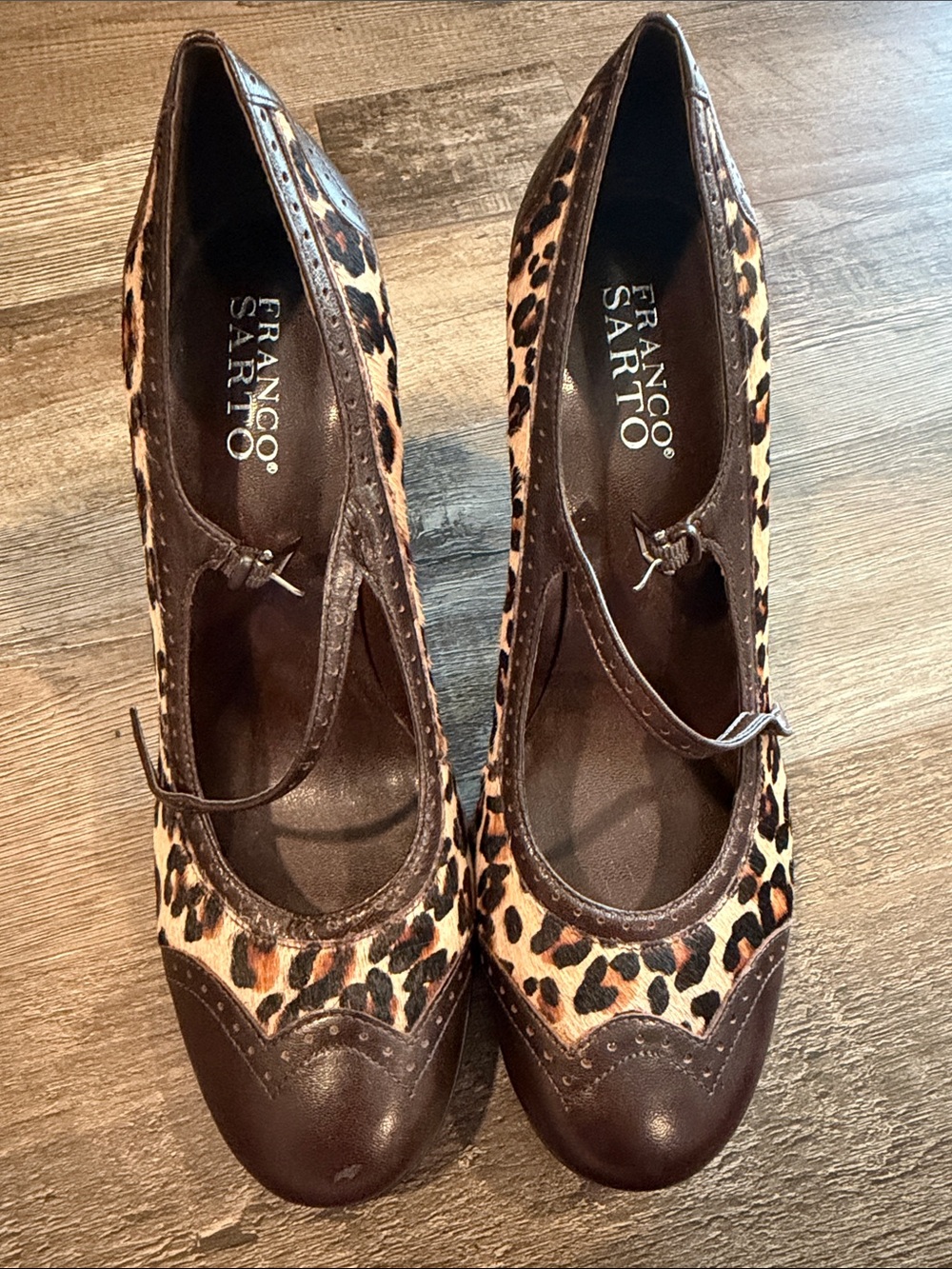 Franco Sarto Leopard-Print Mary Jane Pumps in Brown and Tan